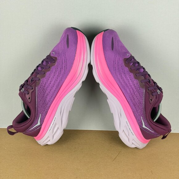 Hoka Bondi 8 Athletic Running Shoes Womens 9.5 Purple Pink Burgundy Low Top - Picture 6 of 10